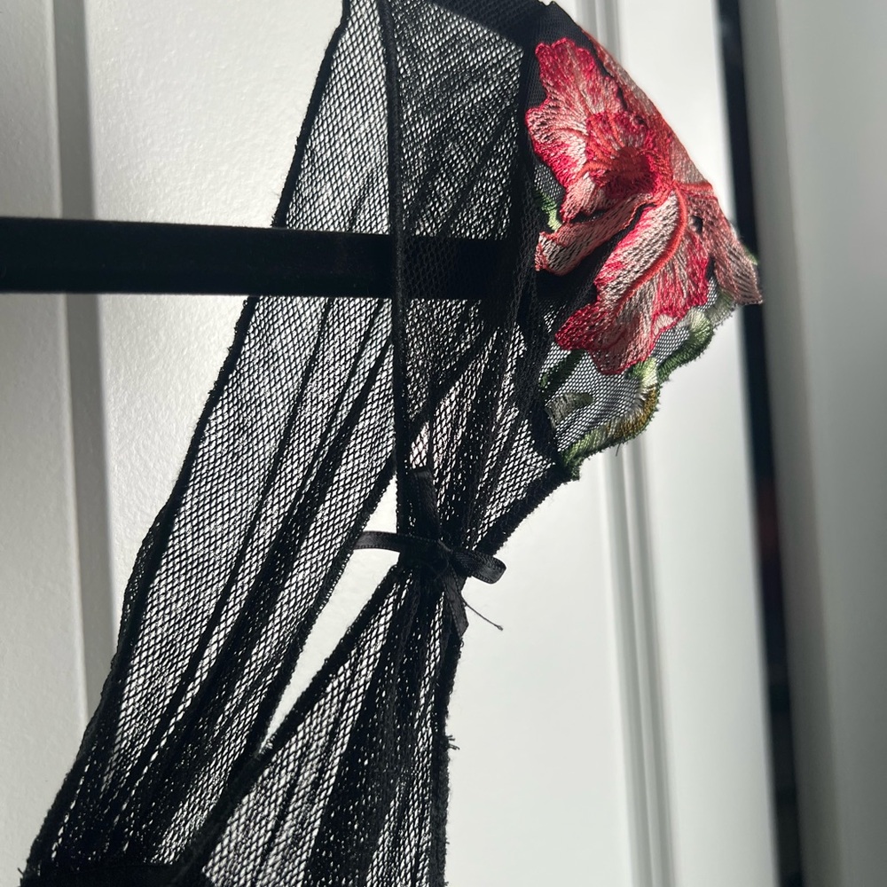 Casadei Black Mesh Top with Red and Green Embroidery - Picture 3 of 6